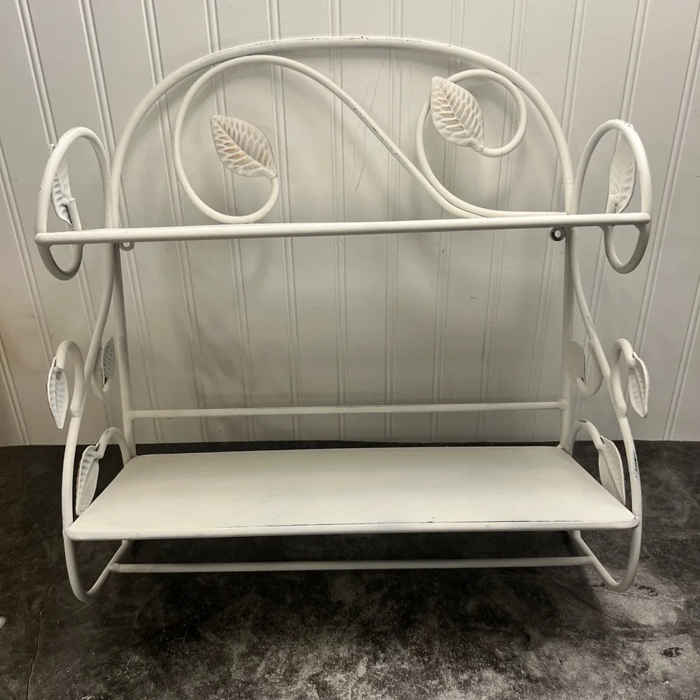 Vintage White Metal Shabby Chic Wall Shelf | Cottagecore